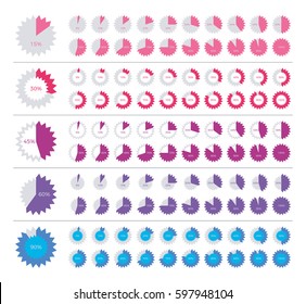 Set of diagram infographic elements. 0, 5, 10, 15, 20, 25, 30, 35, 40, 45, 50, 55, 60, 65, 70, 75, 80, 85, 90, 95, 100 percents.