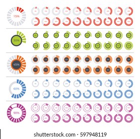 Set of diagram infographic elements. 0, 5, 10, 15, 20, 25, 30, 35, 40, 45, 50, 55, 60, 65, 70, 75, 80, 85, 90, 95, 100 percents.