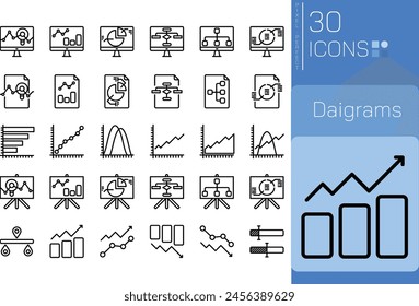 Set of Diagram Outline icons in linear style. User opinion and survey. Outline icon collection. Conceptual pictogram and infographic.