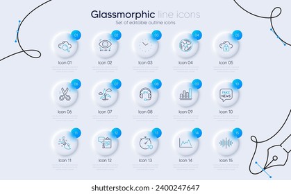 Set of Diagram, Sound wave and Graph chart line icons for web app. Clipboard, Cloud protection, Windmill turbine icons. Artificial intelligence, Time, Cloud computing signs. Consulting. Vector