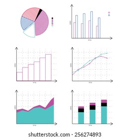 set of diagrams executed line art. Used pastel colors.
