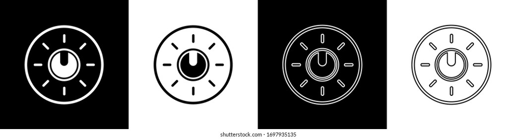 Set Dial knob level technology settings icon isolated on black and white background. Volume button, sound control, analog regulator.  Vector Illustration