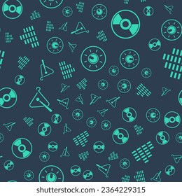 Set Dial knob level technology settings, CD or DVD disk, Triangle musical instrument and Music equalizer on seamless pattern. Vector