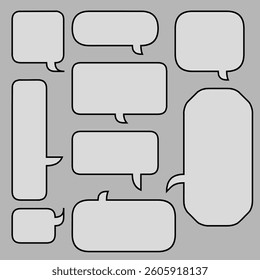 Set of Dialog box vector design. Simple dialogue box set. Comics speech bubble clip art. Dialog bubble Border material element. Thinking cloud vector. Cloud bubble teks clip art.