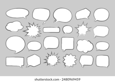 A set of dialog boxes of clouds for comics with a decorative outline. Vector dialog box design template. Dies for design and layout of books, magazines, booklets, design in social networks, etc.