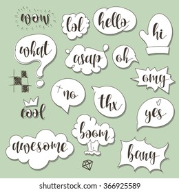 Set dialog bubbles with calligraphic phrases. 