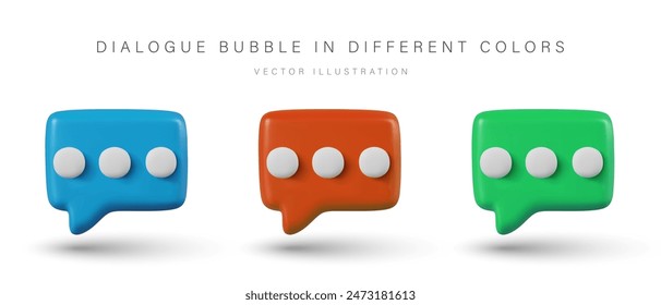 Conjunto de burbujas de diálogo de diferentes colores. Iconos 3D para mensajeros, chats