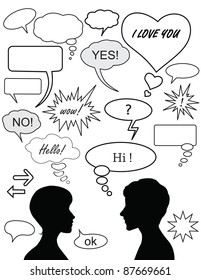 Set of dialog bubbles and two silhouettes