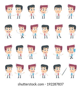 set of dialog poses of two business characters