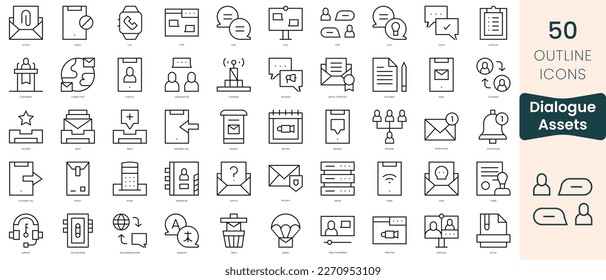 Juego de iconos de activos de diálogo. Iconos de estilo lineal delgado Empaquetar. Ilustración vectorial