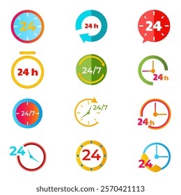 A set of dials, clocks. Collection of clocks with numbers. Vector illustration