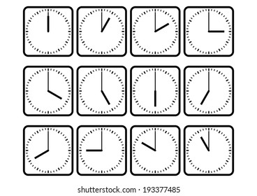 Set of dials with hours isolated on white background. Vector 