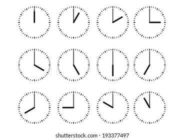 Set of dials with hours isolated on white background. Vector 