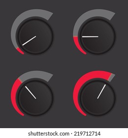A set of dials at low to high levels.