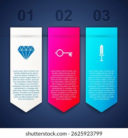 Conjunto de diamante, clave antigua para el juego y la espada. Plantilla de infografía de negocios. Vector