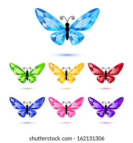 Set of diamond butterflies isolated on white