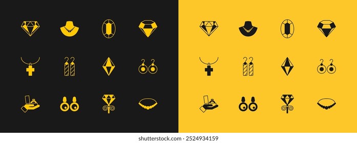 Set Diamond, Earrings, Gem stone, Stud earrings,  and Necklace mannequin icon. Vector