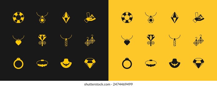Set Diamond engagement ring in box, Bracelet jewelry, Pendant necklace, Necklace mannequin, Stud earrings, Gem stone,  and  icon. Vector