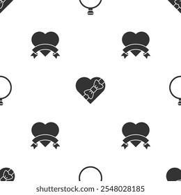 Conjunto de anillo de compromiso de diamante, caja en forma de corazón de caramelo y corazón en patrón transparente. Vector