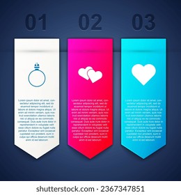 Establece el anillo de compromiso de Diamantes, Corazón y . Plantilla de infografía empresarial. Vector
