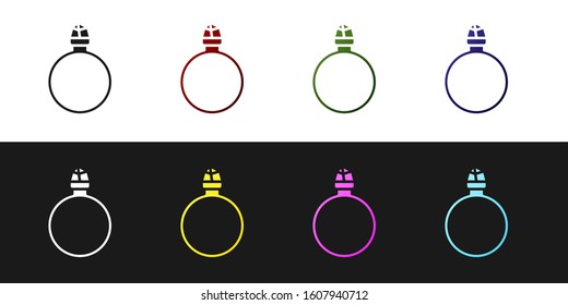 Set Diamond engagement ring icon isolated on black and white background.  Vector Illustration