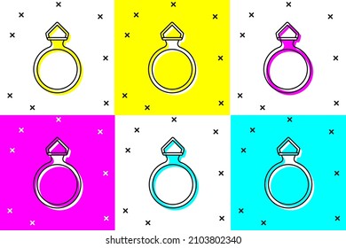 Set Diamond engagement ring icon isolated on color background.  Vector