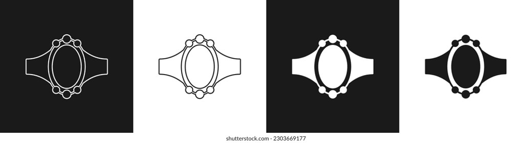 Set Diamond Verlobungsring Symbol einzeln auf schwarz-weißem Hintergrund.  Vektorgrafik