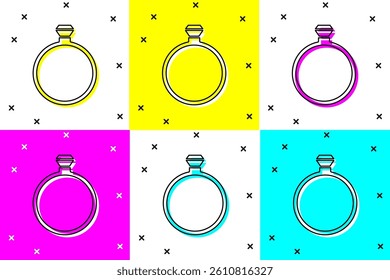 Set Diamond engagement ring icon isolated on color background.  Vector
