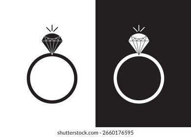 Conjunto de ícone de anel de compromisso Diamante. Ícone do anel de casamento. Joias e casamento Gemstone anéis símbolo coleção. Ilustração de vetor.
