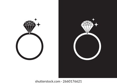 Conjunto de icono de anillo de compromiso de diamantes. Icono de anillo de Boda. Joyas y bodas Anillos de piedras preciosas símbolo colección. Ilustración vectorial.