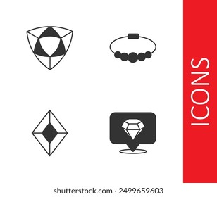 Conjunto de diamantes, piedras preciosas y pulsera icono de joyería. Vector