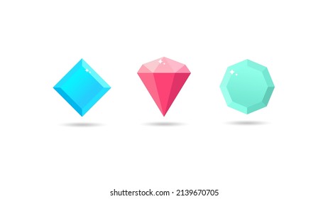 Set of Diamond, gemstone icon logo at luxury gradient color. Beauty Crystal illustration vector design concept.