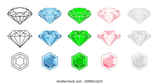 set of diamond gemstones with three model and fourth colors vector design. applicable for jewelry store, symbol or icon jewel.