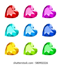 set of diamond heart shape with various colors