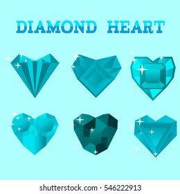 Set of diamond heart, vector illustration. Symbols for Valentines Day.