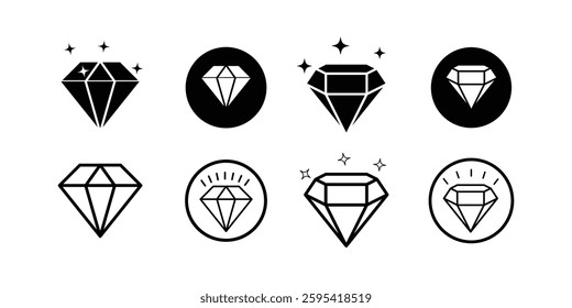 set of diamond icon collection vector design. Different shapes of diamond. Set of different Gemstone icon set.