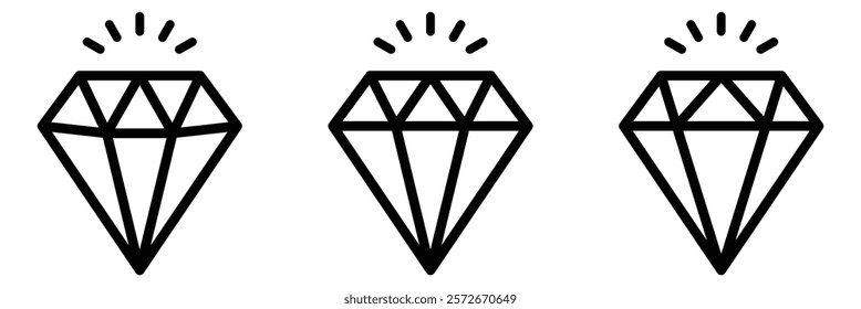 Set of diamond icon. Different shapes of diamond icon. Abstract black diamond collection icons. Gemstone icon set.