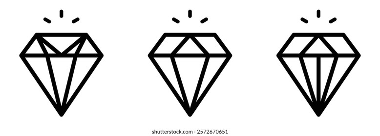 Set of diamond icon. Different shapes of diamond icon. Abstract black diamond collection icons. Gemstone icon set.