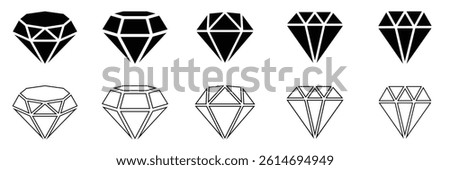 Set of Diamond icon Different shapes of diamond cuts. Dimond icon set in flat style. Abstract black diamond
 collection icons. Gemstone icon set. Diamonds of vector illustration