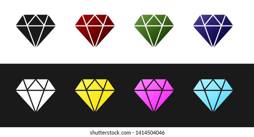 Set Diamond icon isolated on black and white background. Jewelry symbol. Gem stone. Vector Illustration