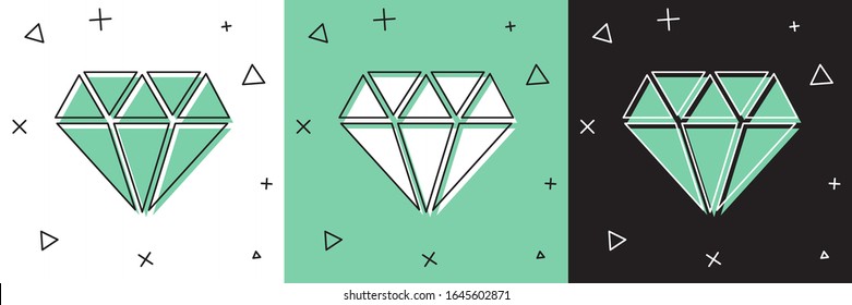 Set Diamond Symbol einzeln auf weißem und grünem, schwarzem Hintergrund. Schmucksymbol. Gem Stein. Vektorillustration-Illustration
