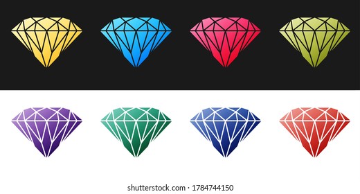 Establece el icono Diamante aislado en fondo blanco y negro. Símbolo de joyería. Gem stone. Vector.