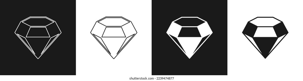 Set Diamond icon isolated on black and white background. Jewelry symbol. Gem stone.  Vector