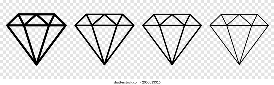 Set of diamond icons. Brilliant vector icon in linear outline style isolated on transparent background