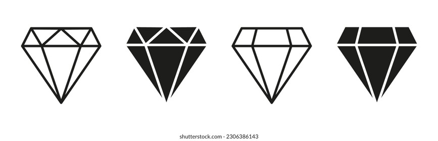 Set of diamond icons. A collection of icons depicting diamonds, which are widely recognized as symbols of luxury, elegance.