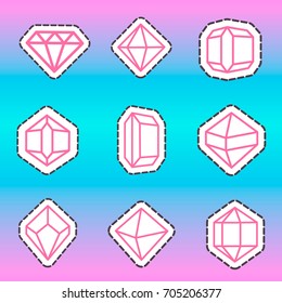 Set diamond icons isolated on pink with blue background. Jew rainbow color. Cartoon vector illustration
