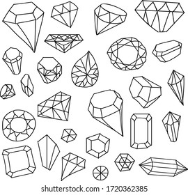 Un conjunto de iconos de diamante adecuado para cualquier objeto de joyería contenido con estilo de caricatura de doodle