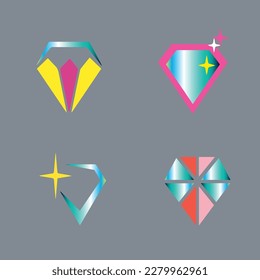 Conjunto de iconos de diamante. Ilustración vectorial en estilo plano sobre fondo gris.