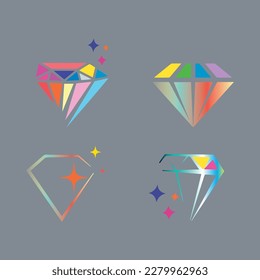 Satz von Diamantsymbolen. Vektorgrafik auf grauem Hintergrund in flachem Stil.