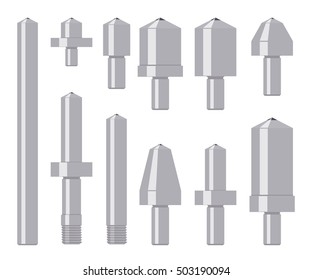 Set of diamond indenters isolated on white. Tools for material hardness testing. Vector illustration